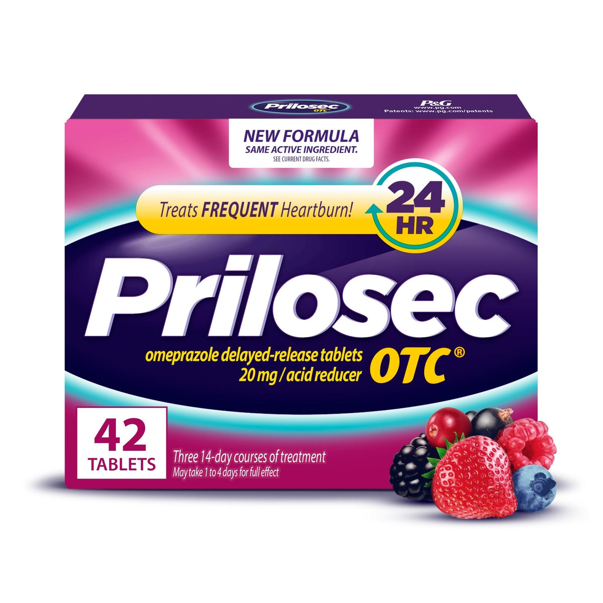 Prilosec OTC, Omeprazole Delayed Release 20mg, Acid Reducer, Treats Frequent Heartburn for 24 Hour Relief, All Day, All Night*, Heartburn Medicine, 20mg, Wildberry Flavor, 42 Tablets - FENGGESTORE20