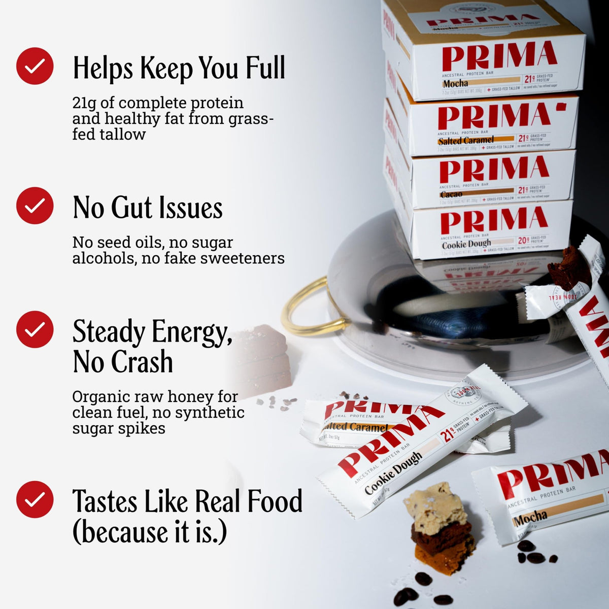 PRIMA Cookie Dough Protein Bar | 21g Grass Fed Whey and Collagen | No Seed Oils, No Preservatives, Raw Honey Sweetened | 7 Pack - FENGGESTORE20