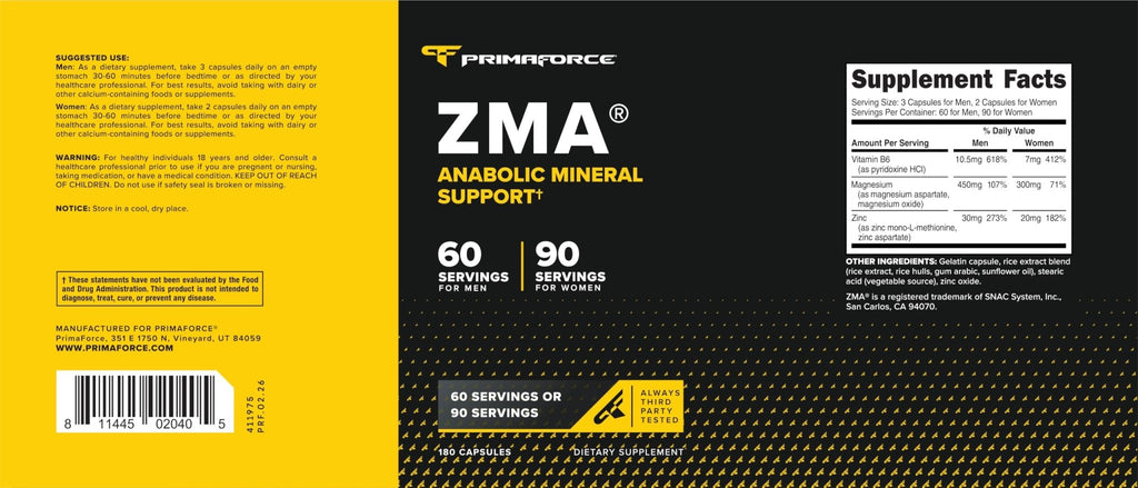 Primaforce ZMA Dietary Supplement, 180 Capsules - FENGGESTORE20