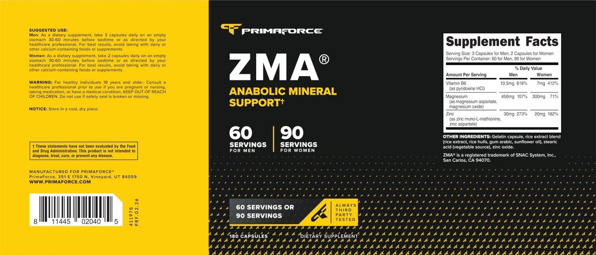 Primaforce ZMA Dietary Supplement, 180 Capsules - FENGGESTORE20