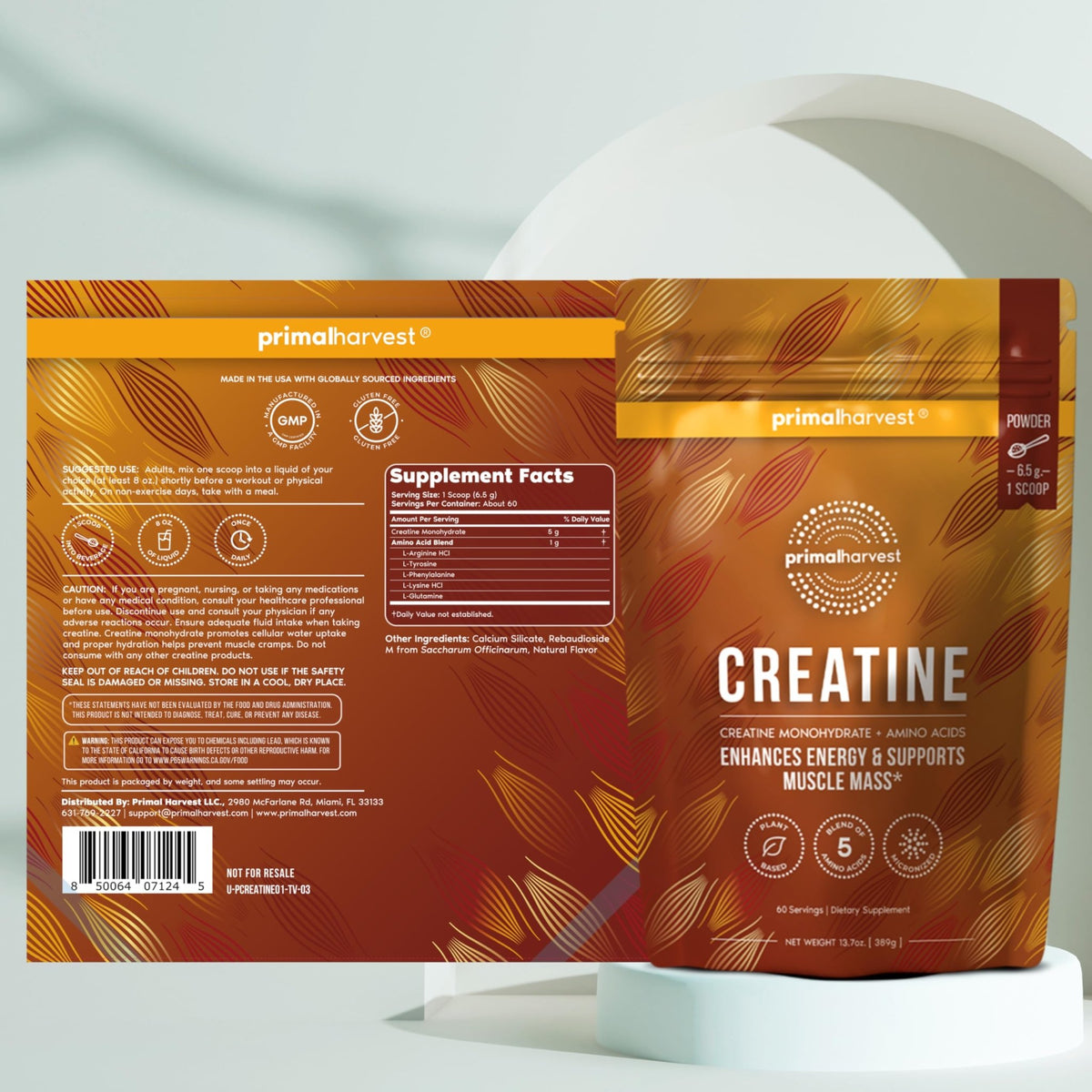 Primal Harvest Creatine Powder Supplement for Men and Women's Fitness, Workouts, and Muscle Growth, to Help Promote Recovery, Strength, Energy, and Endurance (1) - FENGGESTORE20