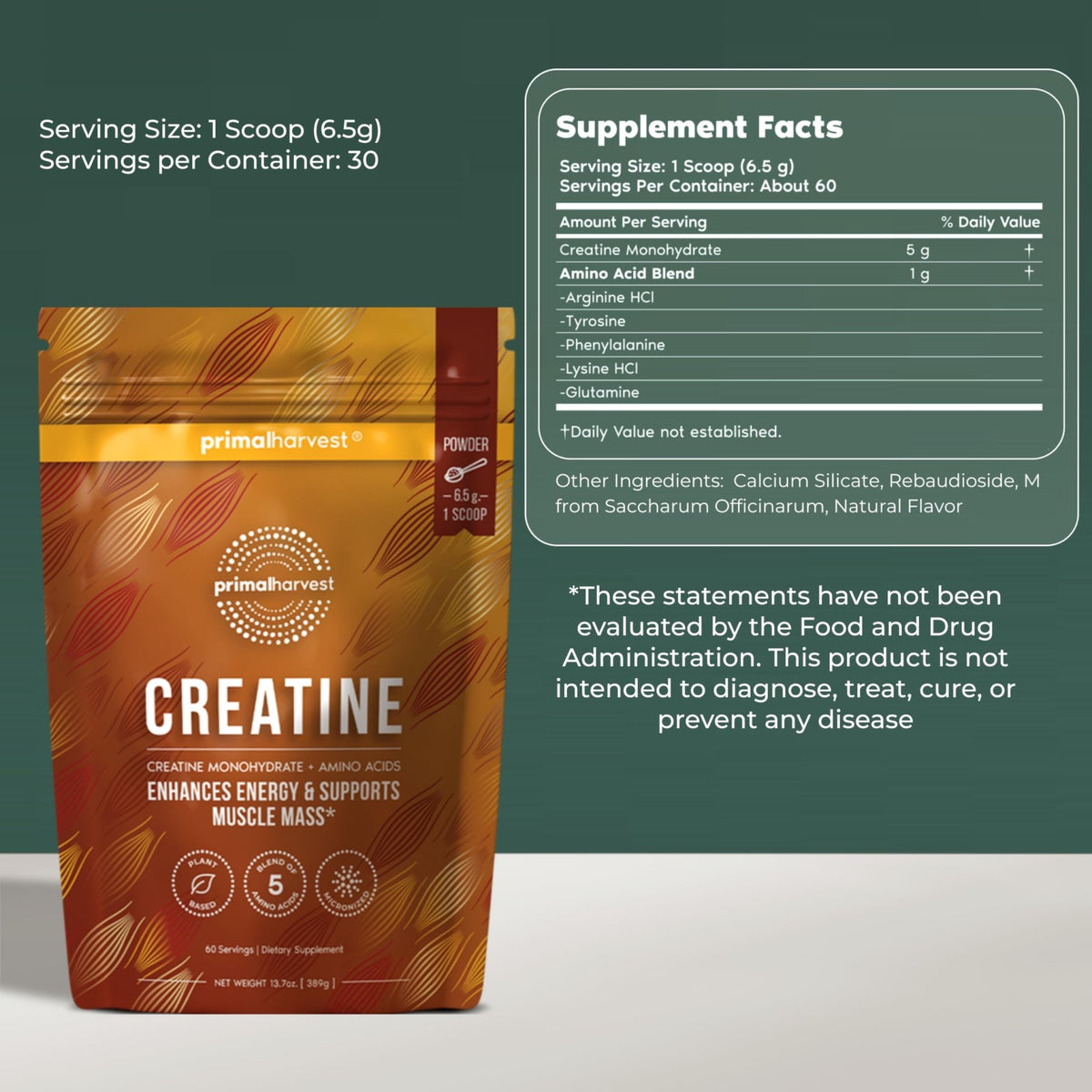 Primal Harvest Creatine Powder Supplement for Men and Women's Fitness, Workouts, and Muscle Growth, to Help Promote Recovery, Strength, Energy, and Endurance (1) - FENGGESTORE20