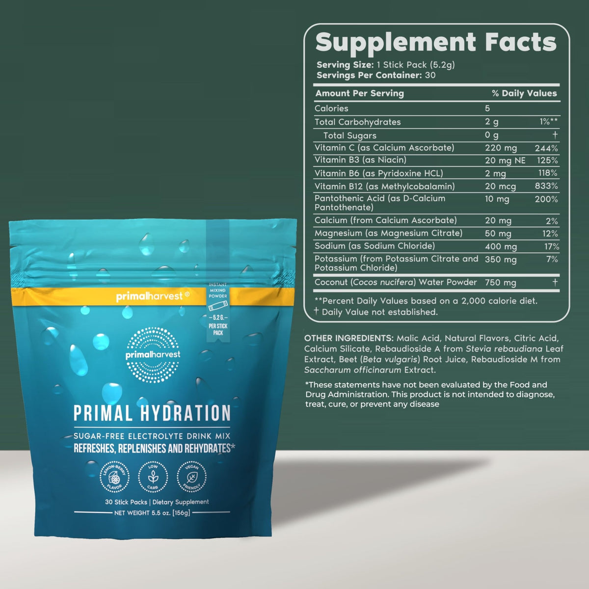 Primal Harvest Electrolytes Powder Packets Primal Hydration, Easy Open Packets, Energy Drink Mix (Lemon Berry, 30 Packs) (1 Bag) - FENGGESTORE20