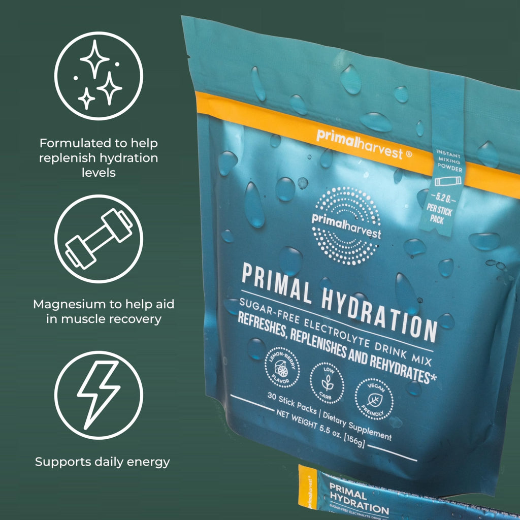 Primal Harvest Electrolytes Powder Packets Primal Hydration, Easy Open Packets, Energy Drink Mix (Lemon Berry, 30 Packs) (1 Bag) - FENGGESTORE20