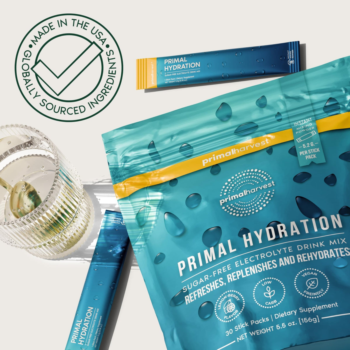 Primal Harvest Electrolytes Powder Packets Primal Hydration, Easy Open Packets, Energy Drink Mix (Lemon Berry, 30 Packs) (1 Bag) - FENGGESTORE20