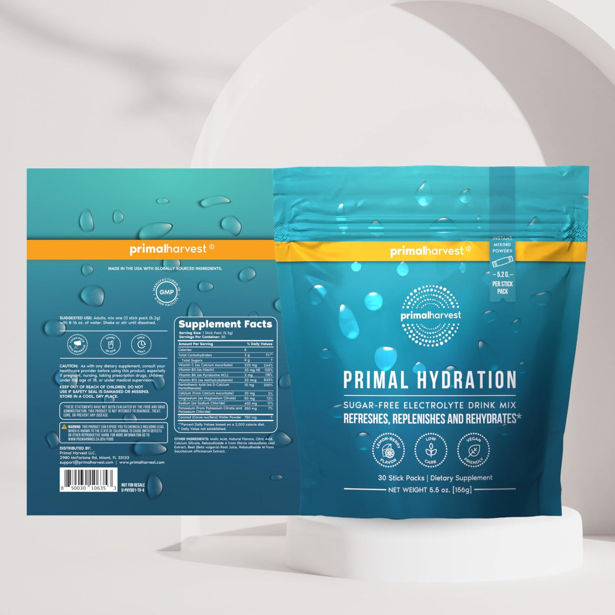 Primal Harvest Electrolytes Powder Packets Primal Hydration, Easy Open Packets, Energy Drink Mix (Lemon Berry, 30 Packs) (1 Bag) - FENGGESTORE20