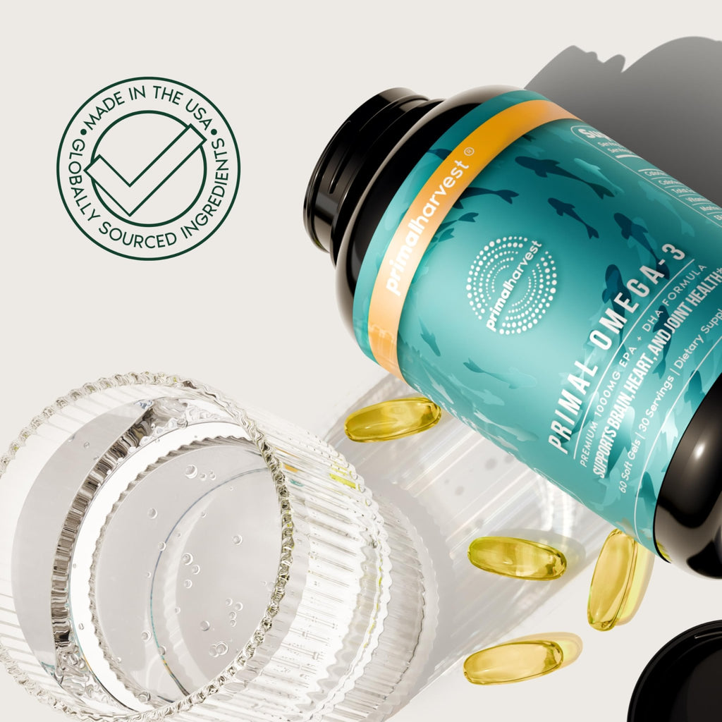 Primal Harvest Omega 3 Fish Oil Supplements, 30 Servings Soft Gels Capsules w/ 1000mg EPA + DHA Supplements, No Fishy Burps Non-GMO Omega 3 Fatty Acid - FENGGESTORE20
