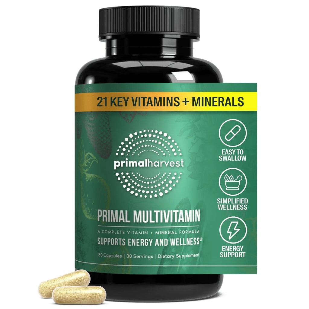 Primal Harvest Primal Multivitamin - Daily Multi-Vitamin Supplement with 21 Essential Vitamins & Minerals for Women & Men - Vitamin A, C, D, E, B12, B6, Biotin - FENGGESTORE20