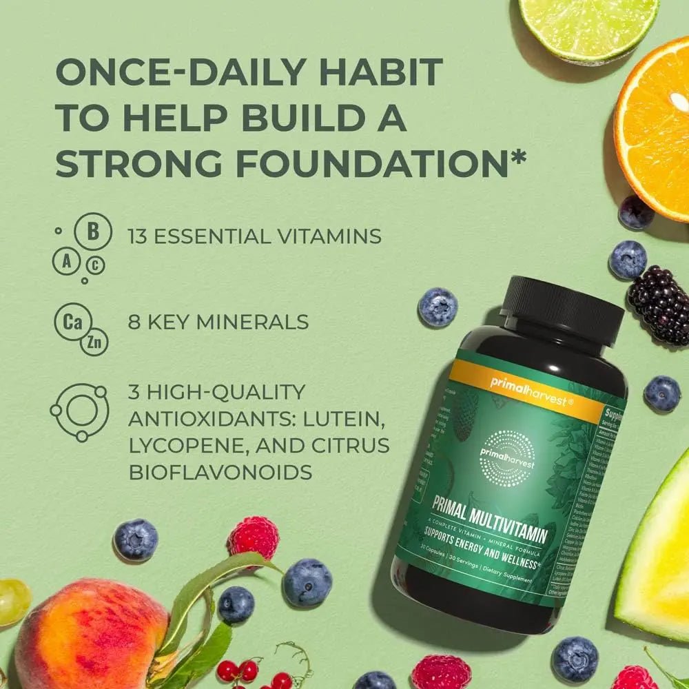 Primal Harvest Primal Multivitamin - Daily Multi-Vitamin Supplement with 21 Essential Vitamins & Minerals for Women & Men - Vitamin A, C, D, E, B12, B6, Biotin - FENGGESTORE20