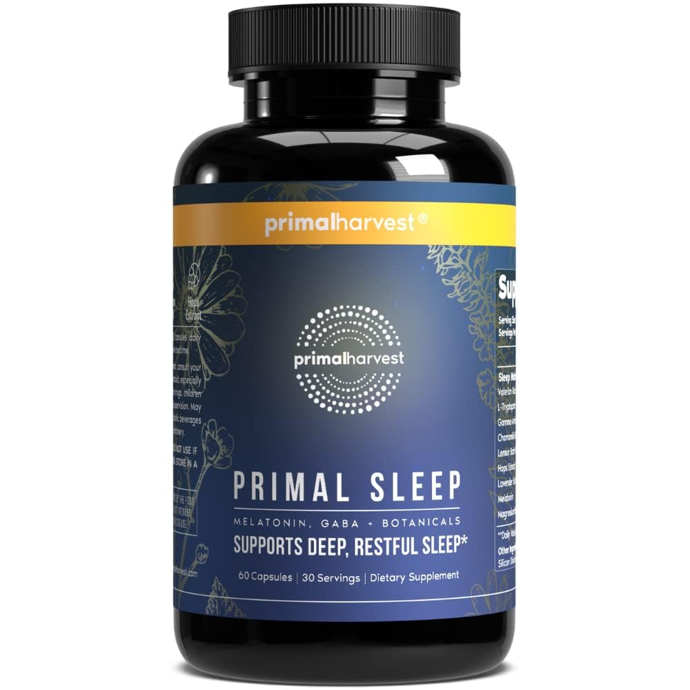 Primal Harvest Primal Sleep Support Supplement for Adults with Melatonin, GABA, Valerian Root, L-Tryptophan, Magnesium Bisglycinate Chelate - FENGGESTORE20