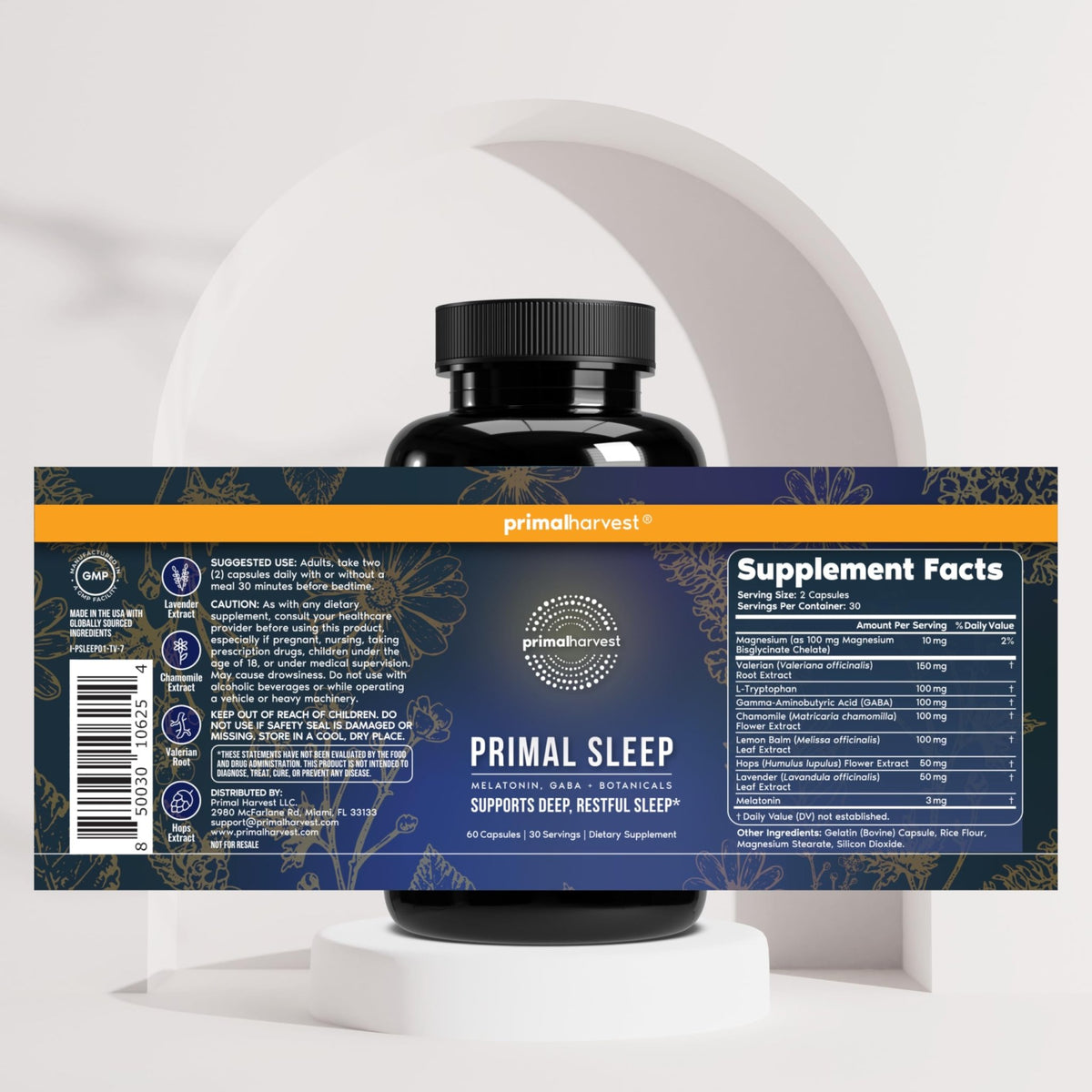 Primal Harvest Primal Sleep Support Supplement for Adults with Melatonin, GABA, Valerian Root, L-Tryptophan, Magnesium Bisglycinate Chelate - FENGGESTORE20