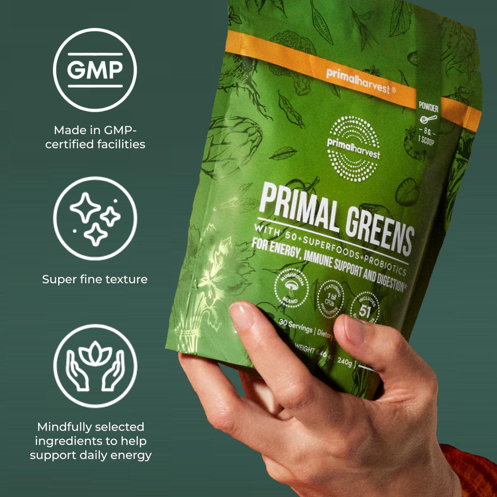 Primal Harvest Super Greens Powder, 30 Servings w/+50 Greens Superfood Chlorella, Probiotics, Green Tea, Wheatgrass, - FENGGESTORE20