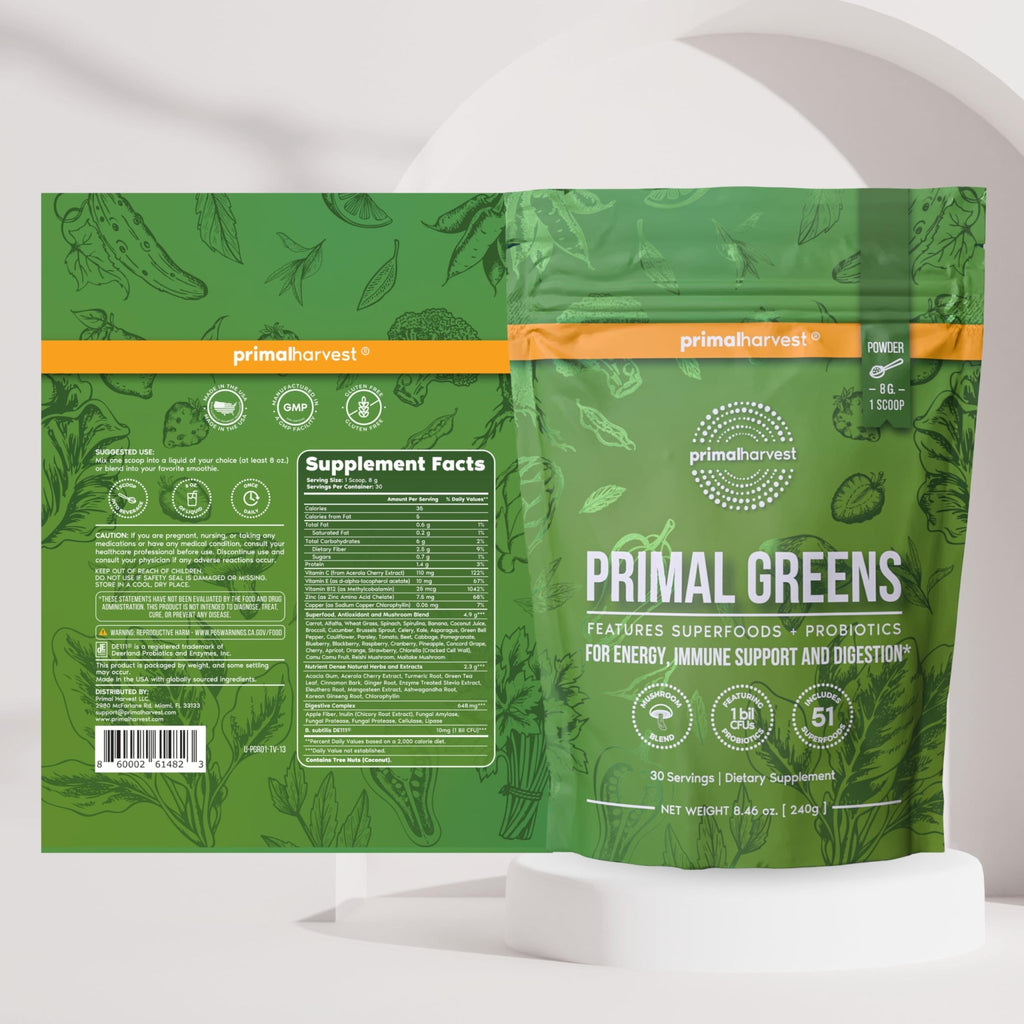 Primal Harvest Super Greens Powder, 30 Servings w/+50 Greens Superfood Chlorella, Probiotics, Green Tea, Wheatgrass, - FENGGESTORE20