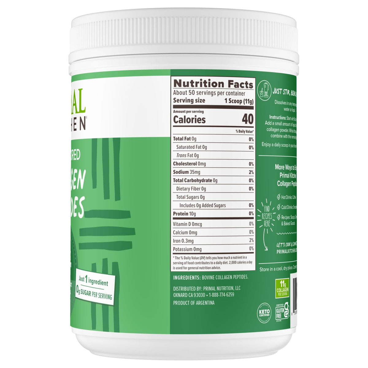 Primal Kitchen Collagen Peptides, Unflavored Collagen Powder, 1.2 Pounds - FENGGESTORE20