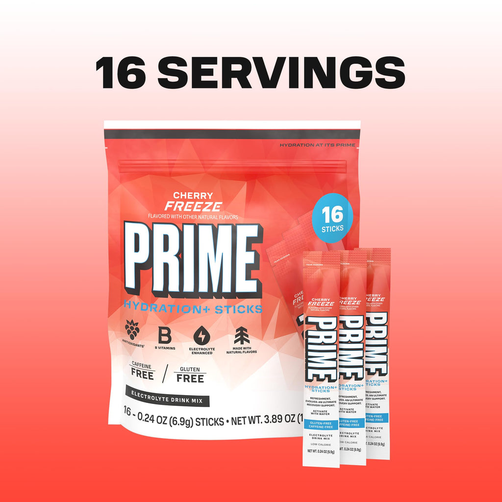 PRIME HYDRATION+ Electrolyte Powder Sticks, Cherry Freeze, Sugar Free Hydration Drink Mix with Potassium, Magnesium & B Vitamins - FENGGESTORE20