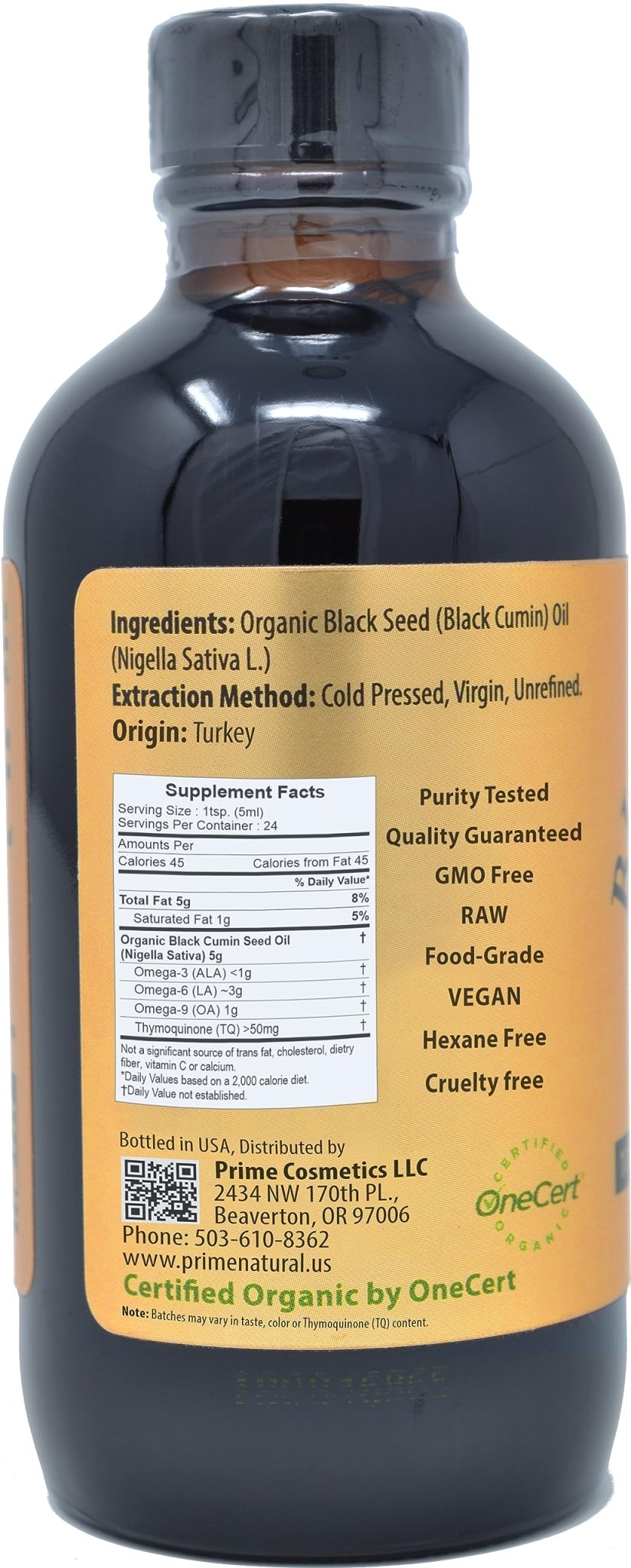 Prime Natural Organic Black Seed Oil 4oz - Cold Pressed Unrefined High Thymoquinone 1.7% USDA Certified - Turkish Origin Potent Nigella Sativa Liquid - FENGGESTORE20