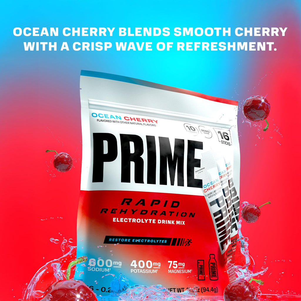 Prime Rapid Rehydration Electrolyte Powder Sticks, Ocean Cherry, Sugar Free Hydration Drink Mix with Sodium, Potassium, Magnesium & B Vitamins - FENGGESTORE20