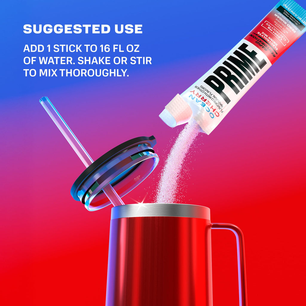 Prime Rapid Rehydration Electrolyte Powder Sticks, Ocean Cherry, Sugar Free Hydration Drink Mix with Sodium, Potassium, Magnesium & B Vitamins - FENGGESTORE20