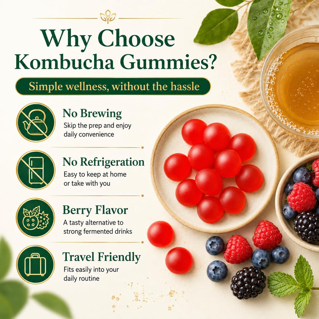 PRIMEHAVEN Probiotic Kombucha Gummies - Prebiotics, Probiotics, Postbiotics, Fiber Supplement, Slippery Elm, Dandelion Root, for Bloating, Gut Health - FENGGESTORE20