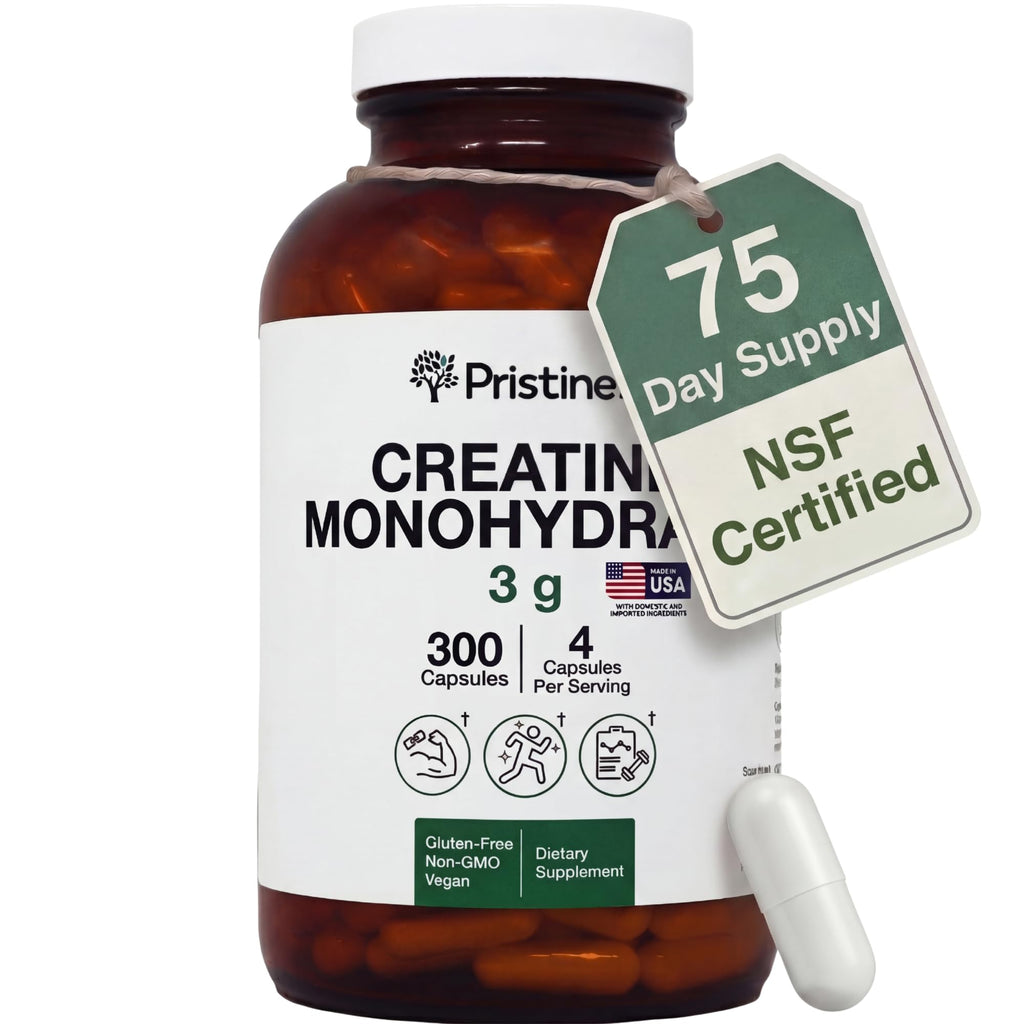 PRISTINE'S Creatine Monohydrate Capsules for Women & Men - NSF Certified 75 Day Supply 3G Creatine Pills for Women - Cognitive & Athletic Performance Support - FENGGESTORE20