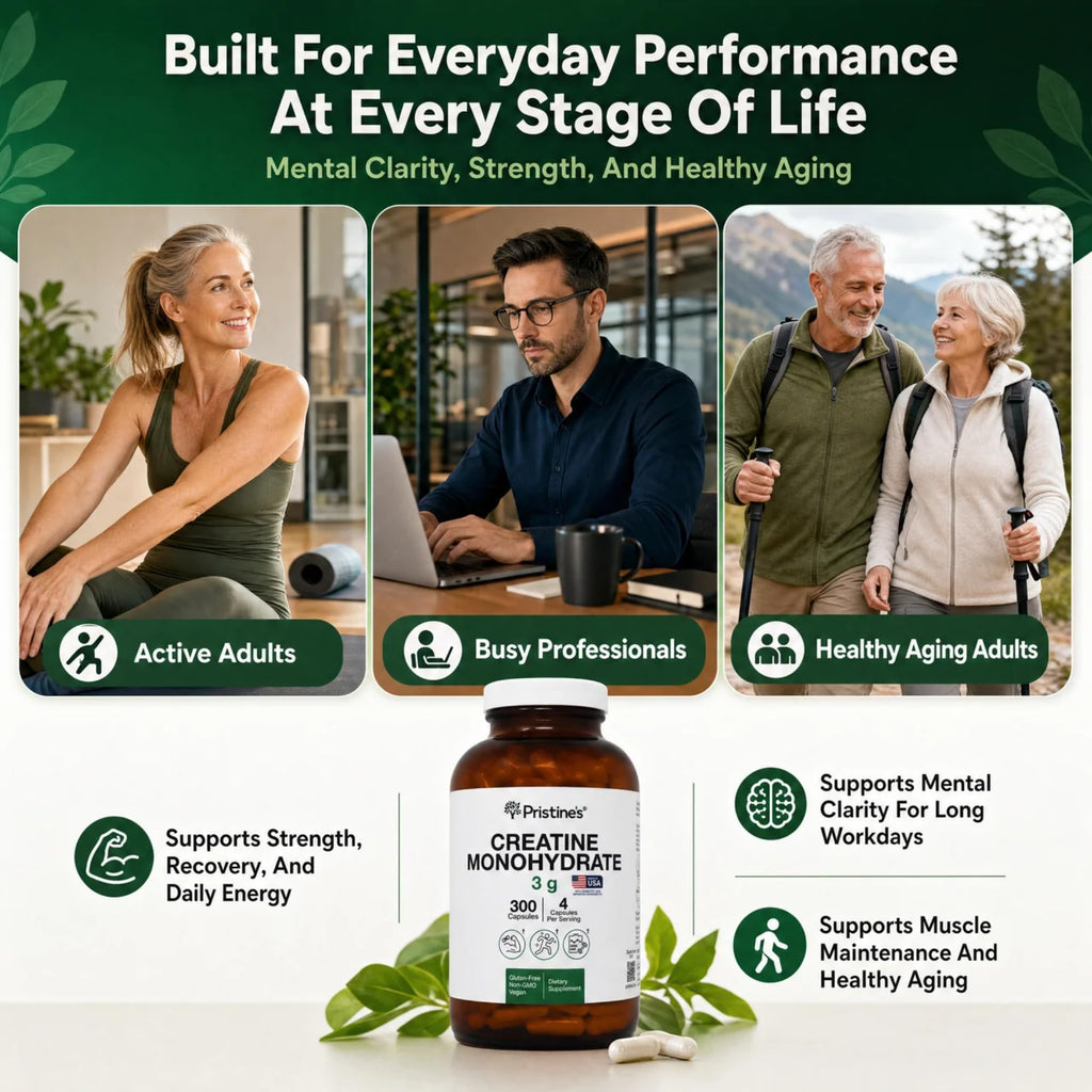 PRISTINE'S Creatine Monohydrate Capsules for Women & Men - NSF Certified 75 Day Supply 3G Creatine Pills for Women - Cognitive & Athletic Performance Support - FENGGESTORE20
