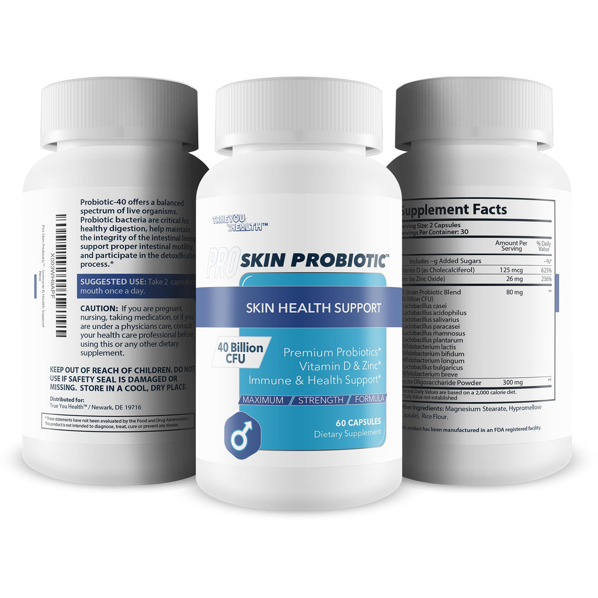Pro Skin Probiotic - Skin Health Supporting Probiotic with Immune Support - Promote Healthy Skin Microbiome from Inside Out - Health Starts in the Gut - Support Reduced Breakouts, Redness, & Puffiness - FENGGESTORE20
