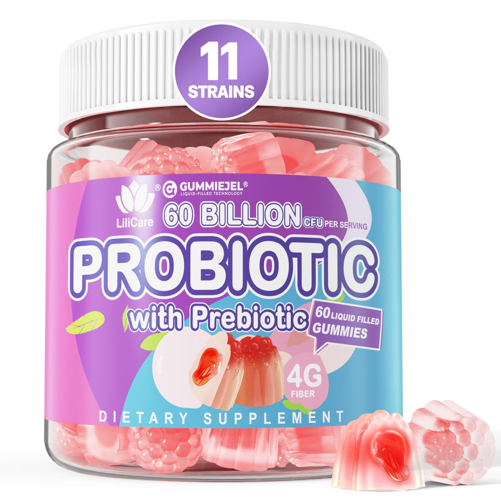 Probiotic Gummies 60 Billion CFU for Women Men & Kids, 11 Strains Probiotics + Organic Prebiotics Fiber for Immune, Digestive Health, Supports Constipation, - FENGGESTORE20