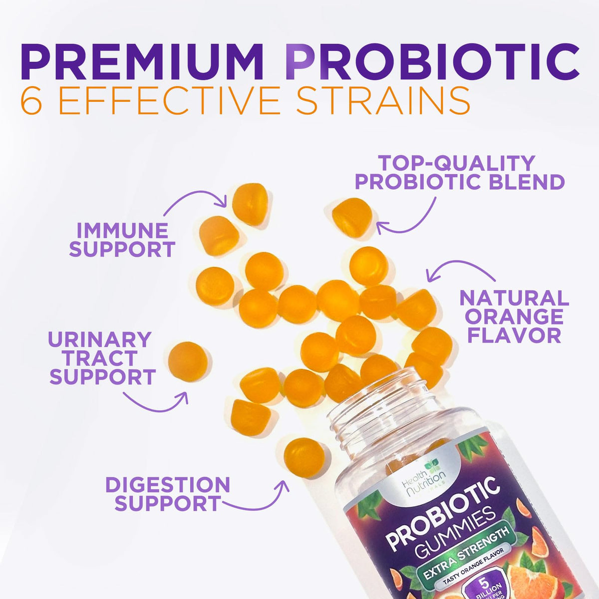 Probiotic Gummies - Advanced Multi-Strain Probiotic Formula - Gut & Digestive Health Support Gummy - Bacillus Coagulans 5 Billion CFU Per Serving, Daily Acidophilus Probiotics Supplement - 120 Gummies - FENGGESTORE20