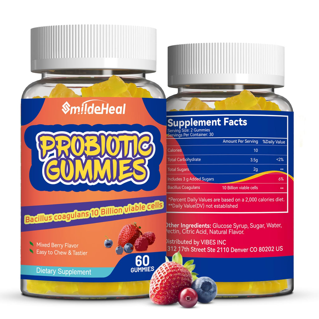 Probiotic Gummies for Digestive Health - 10 Billion CFU Bacillus Coagulans - Vegan & Non-GMO - Immune & Digestive Support for Men & Women - Strawberry & Mixed Berry Flavor - FENGGESTORE20