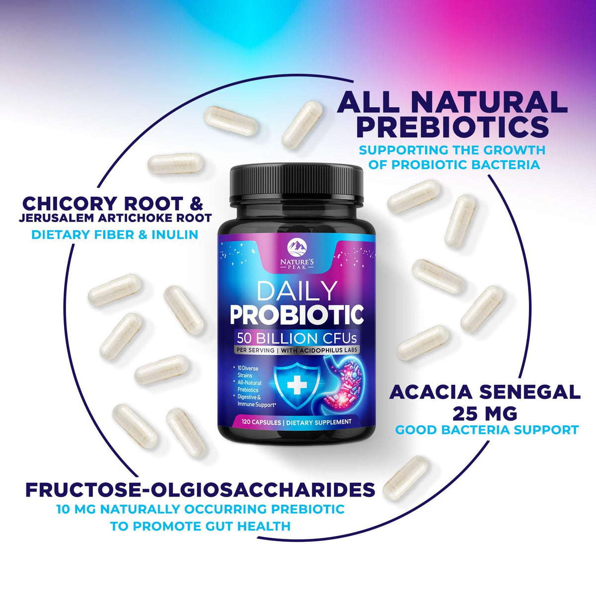 Probiotics 50 Billion CFU Per Serving - 10 Premium Strains + Digestive Enzymes & Prebiotics - Best Probiotic for Women & Men, Supports Immune, - FENGGESTORE20
