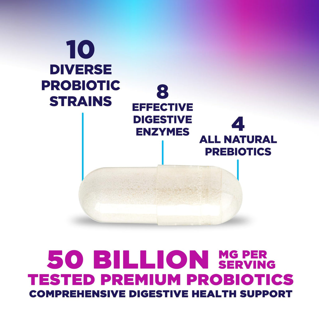 Probiotics 50 Billion CFU Per Serving - 10 Premium Strains + Digestive Enzymes & Prebiotics - Best Probiotic for Women & Men, Supports Immune, - FENGGESTORE20