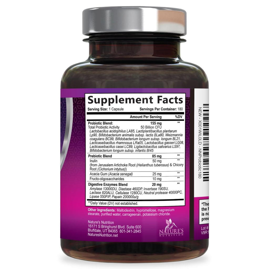 Probiotics for Digestive Gut Health - 50 Billion CFU Per Capsule, 10 Premium Strains & Prebiotics - Best Probiotics for Women & Men, Occasional Constipation, Gas, Immune Health Support - 180 Capsules - FENGGESTORE20