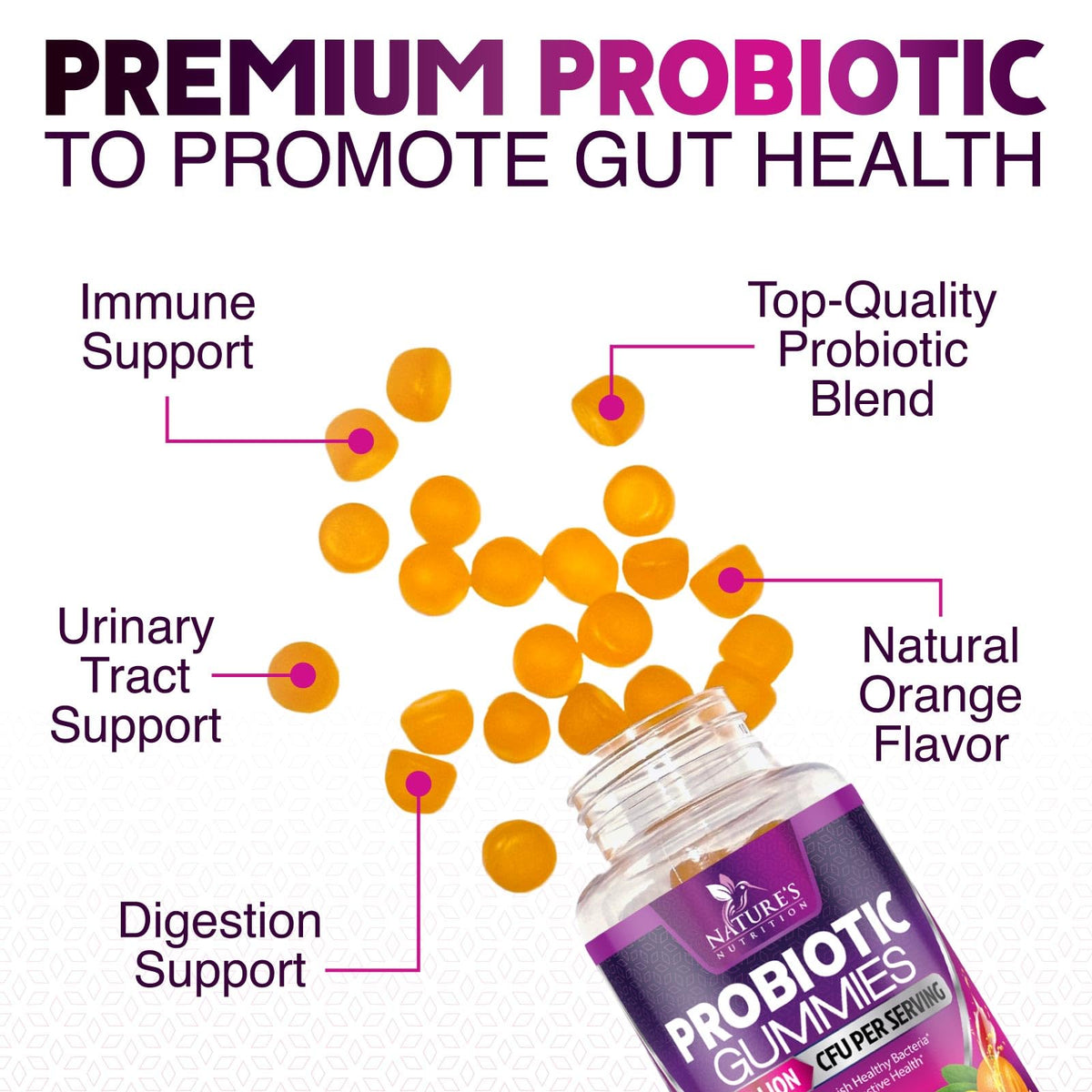 Probiotics for Digestive Health Gummies - 6 Unique Strains for Daily Immune Support & Gut Health, Supports Constipation, Gas & Bloating - Best Probiotic Supplement - FENGGESTORE20