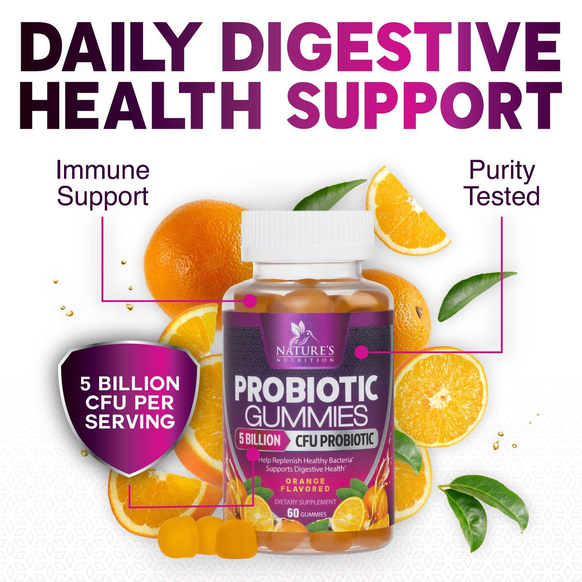 Probiotics for Digestive Health Gummies - 6 Unique Strains for Daily Immune Support & Gut Health, Supports Constipation, Gas & Bloating - Best Probiotic Supplement - FENGGESTORE20