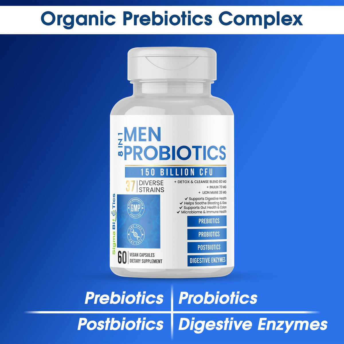 Probiotics for Men - 150 Billion CFU Acidophilus Capsules with Prebiotics & Postbiotics - Supports Gut Microbiome, Colon & Immune Health - FENGGESTORE20