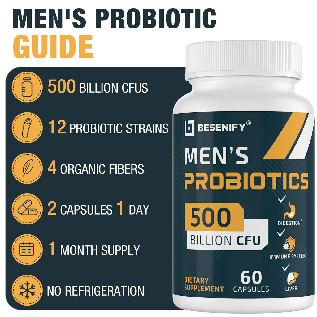 Probiotics for Men, 500 Billion CFUs & 12 Strains, Men's Probiotic with Turmeric, Cranberry, Goji - Probiotics for Digestive Health, Immune, Stomach, - FENGGESTORE20