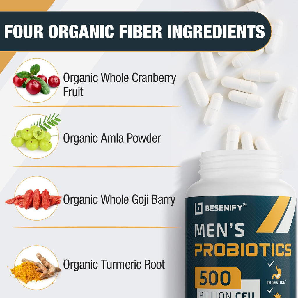 Probiotics for Men, 500 Billion CFUs & 12 Strains, Men's Probiotic with Turmeric, Cranberry, Goji - Probiotics for Digestive Health, Immune, Stomach, - FENGGESTORE20