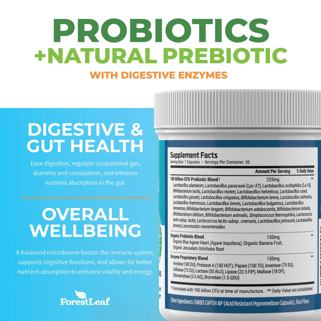 Probiotics for Men and Women, 100 Billion CFU, 26 Unique Strains, Men's and Women's Probiotic and Prebiotics Support Digestive Health, Gut Wellness, Energy, - FENGGESTORE20