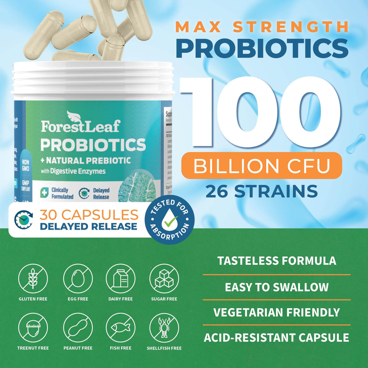 Probiotics for Men and Women, 100 Billion CFU, 26 Unique Strains, Men's and Women's Probiotic and Prebiotics Support Digestive Health, Gut Wellness, Energy, - FENGGESTORE20