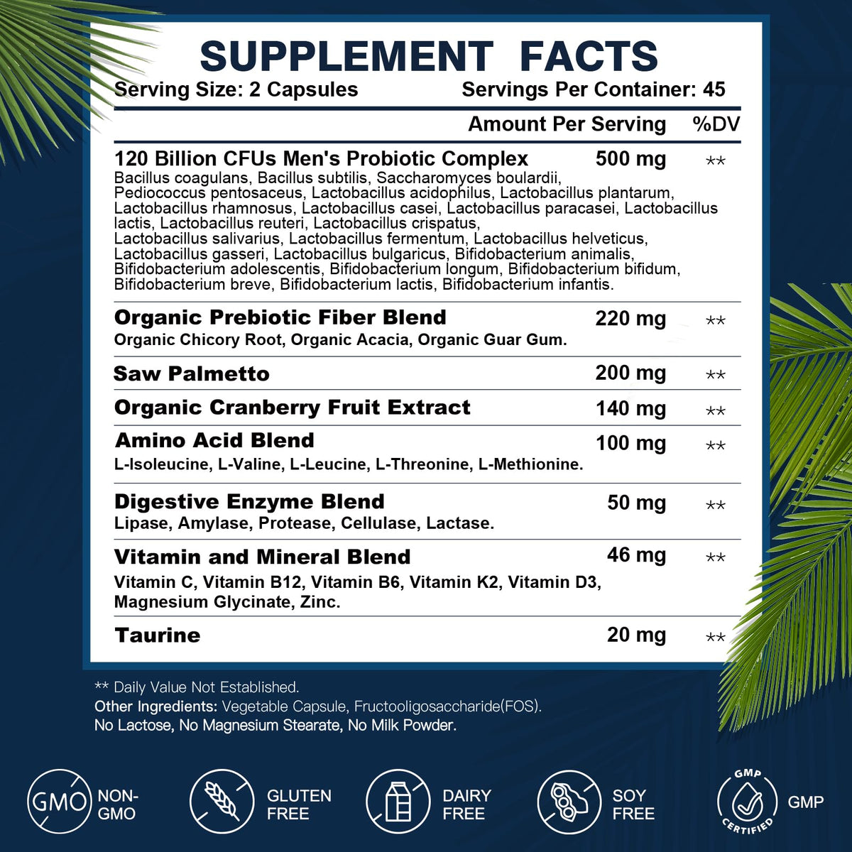Probiotics for Men Digestive Health, 120 Billion CFUs Mens Probiotic with Digestive Enzymes & Prebiotics & Saw Palmetto & Cranberry for Gut, Prostate & Urinary - FENGGESTORE20