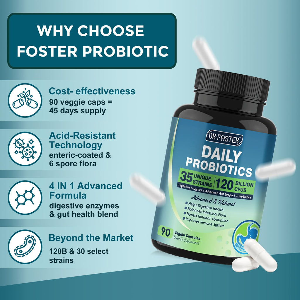 Probiotics for Women-Men Digestive Health with 120 Billion CFUs, Prebiotics and Probiotics for Women-Men, Digestive Enzymes, Nutrient Absorption, Immune Support - FENGGESTORE20