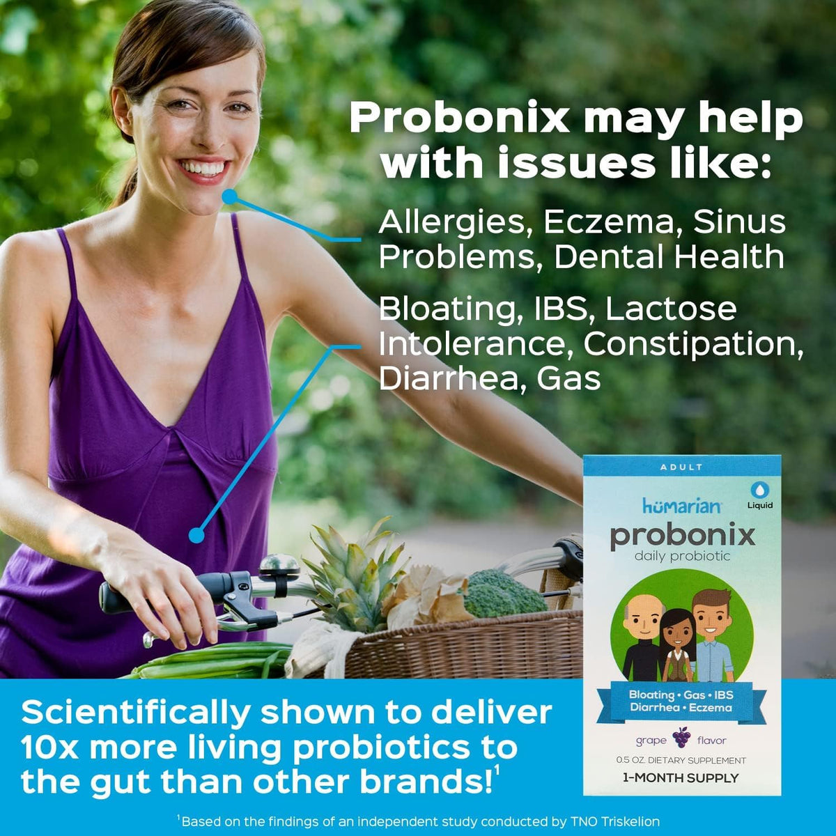 Probonix Humarian Liquid Probiotics for Adults - 12-Strain Probiotic Drops to Fortify Gut Health, Immunity and More - 30-Day Supply - Delicious Grape Flavor - FENGGESTORE20