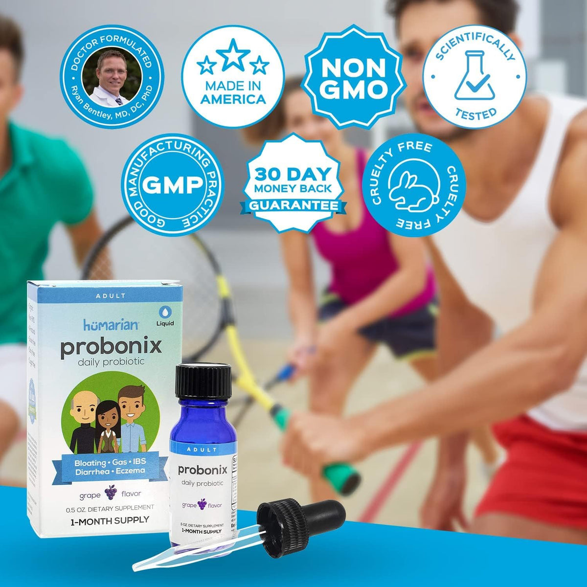 Probonix Humarian Liquid Probiotics for Adults - 12-Strain Probiotic Drops to Fortify Gut Health, Immunity and More - 30-Day Supply - Delicious Grape Flavor - FENGGESTORE20