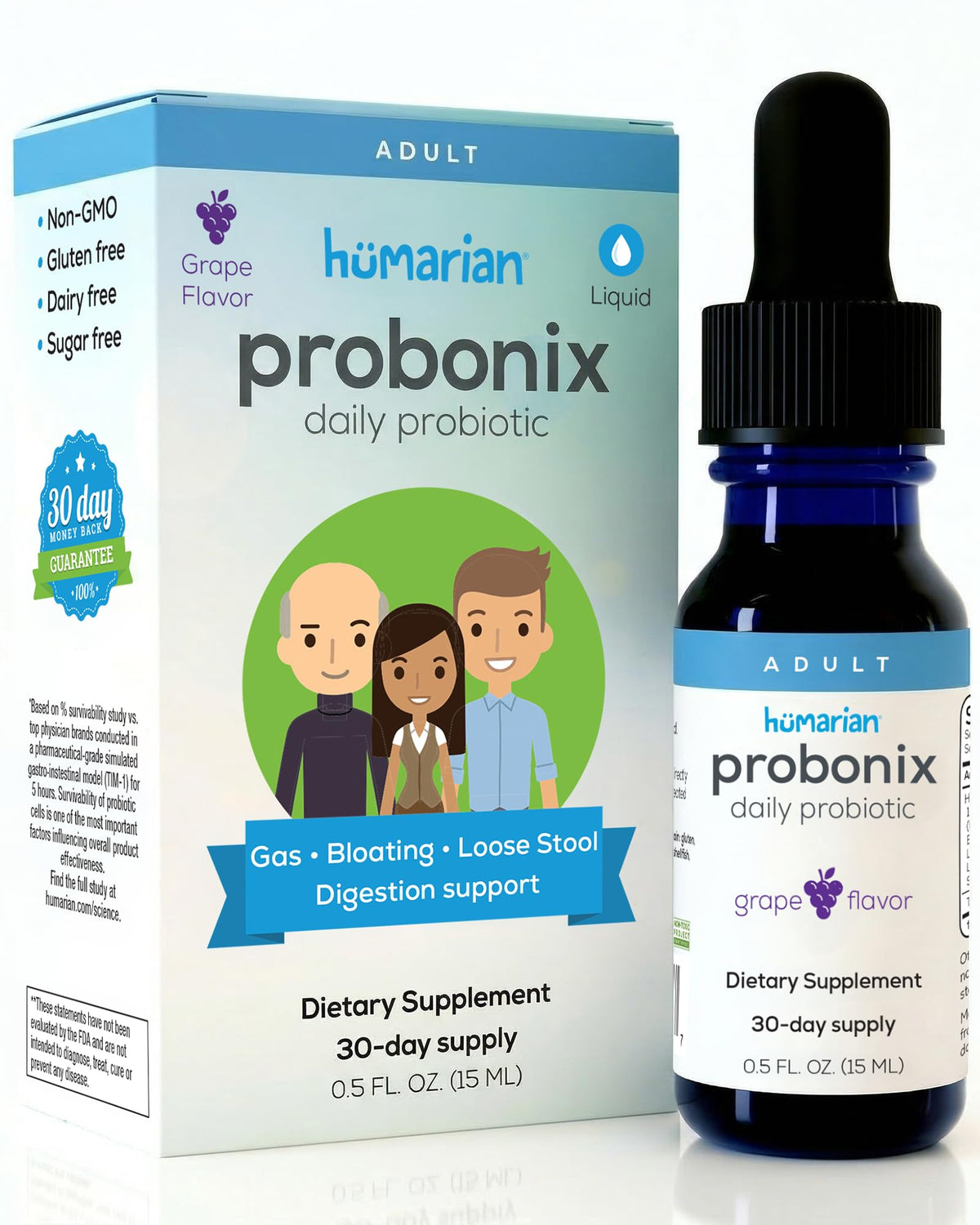 Probonix Humarian Liquid Probiotics for Adults - 12-Strain Probiotic Drops to Fortify Gut Health, Immunity and More - 30-Day Supply - Delicious Grape Flavor - FENGGESTORE20