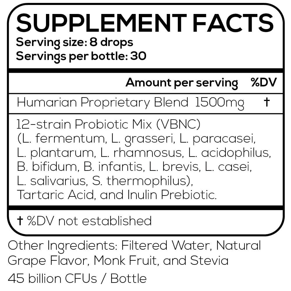 Probonix Humarian Liquid Probiotics for Women - 12-Strain Probiotic Drops to Fortify Women’s Gut Health, Vaginal Health, Immunity and Overall Wellness - 30-Day Supply - Delicious Grape Flavor - FENGGESTORE20