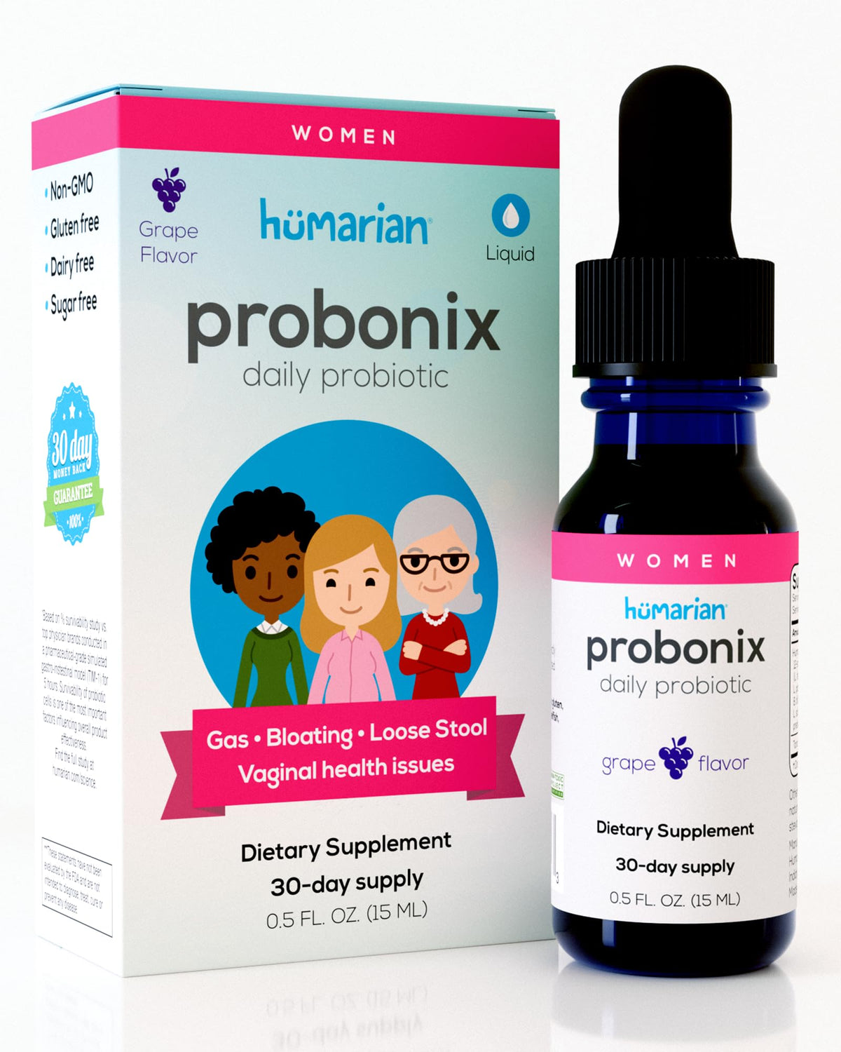 Probonix Humarian Liquid Probiotics for Women - 12-Strain Probiotic Drops to Fortify Women’s Gut Health, Vaginal Health, Immunity and Overall Wellness - 30-Day Supply - Delicious Grape Flavor - FENGGESTORE20