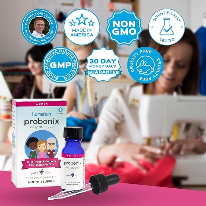 Probonix Humarian Liquid Probiotics for Women - 12-Strain Probiotic Drops to Fortify Women’s Gut Health, Vaginal Health, Immunity and Overall Wellness - 30-Day Supply - Delicious Grape Flavor - FENGGESTORE20