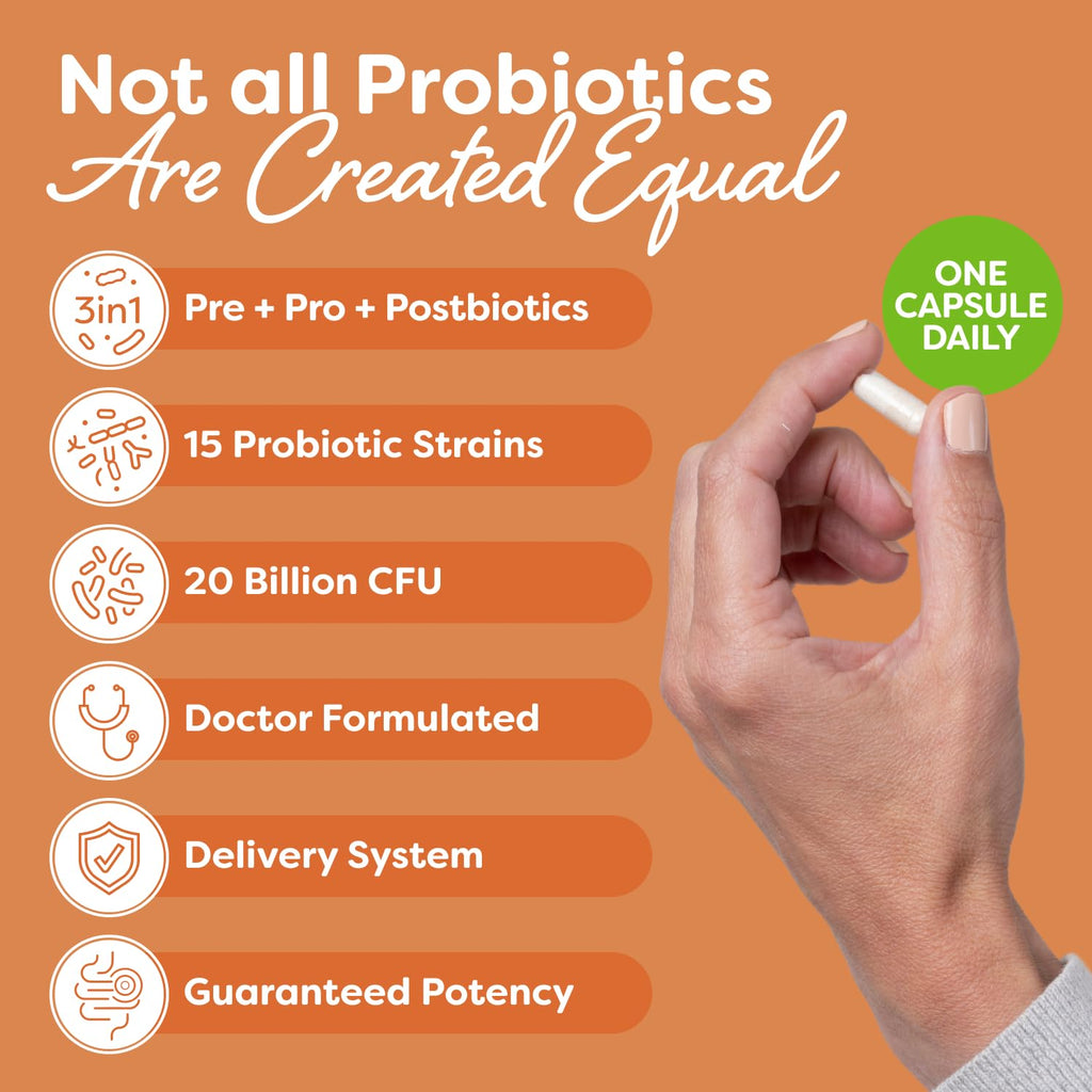 Probulin Total Care Probiotic Supplement, Daily Gut, Digestive, and Immune Health Probiotics Capsules for Men and Women, 20 Billion CFU, Vegan, 90 Count Bottle - FENGGESTORE20