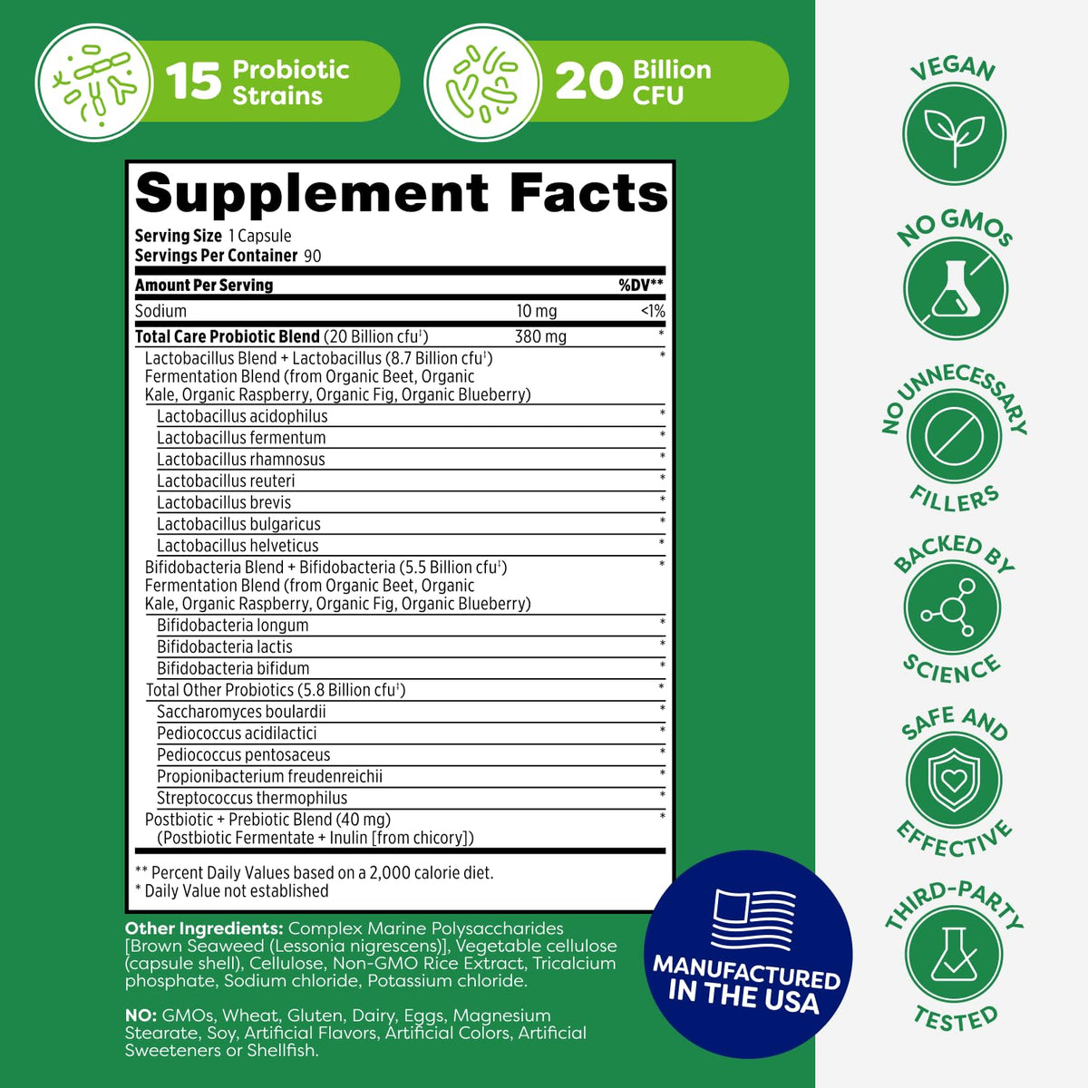 Probulin Total Care Probiotic Supplement, Daily Gut, Digestive, and Immune Health Probiotics Capsules for Men and Women, 20 Billion CFU, Vegan, 90 Count Bottle - FENGGESTORE20