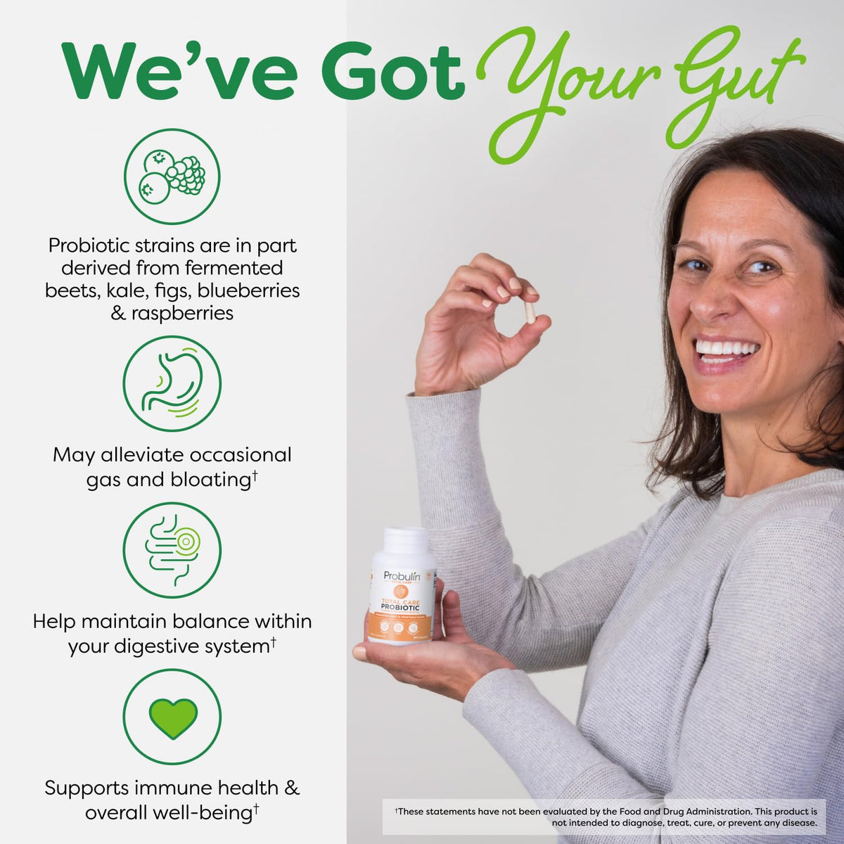 Probulin Total Care Probiotic Supplement, Daily Gut, Digestive, and Immune Health Probiotics Capsules for Men and Women, 20 Billion CFU, Vegan, 90 Count Bottle - FENGGESTORE20